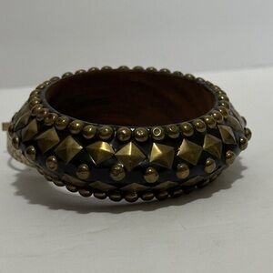 Artisan Studded Black and Gold wooden Bangle from Etsy